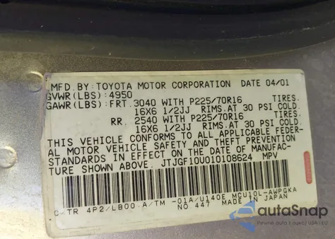2001 Lexus Rx 300 from USA, damaged, VIN JTJGF10U010108624